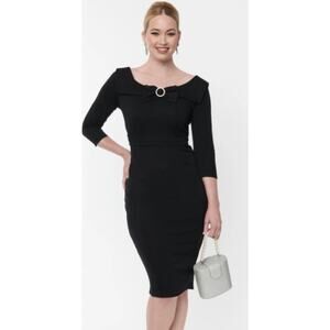 Unique Vintage Black Pin Up Wiggle Dress 1X 16 NWOT